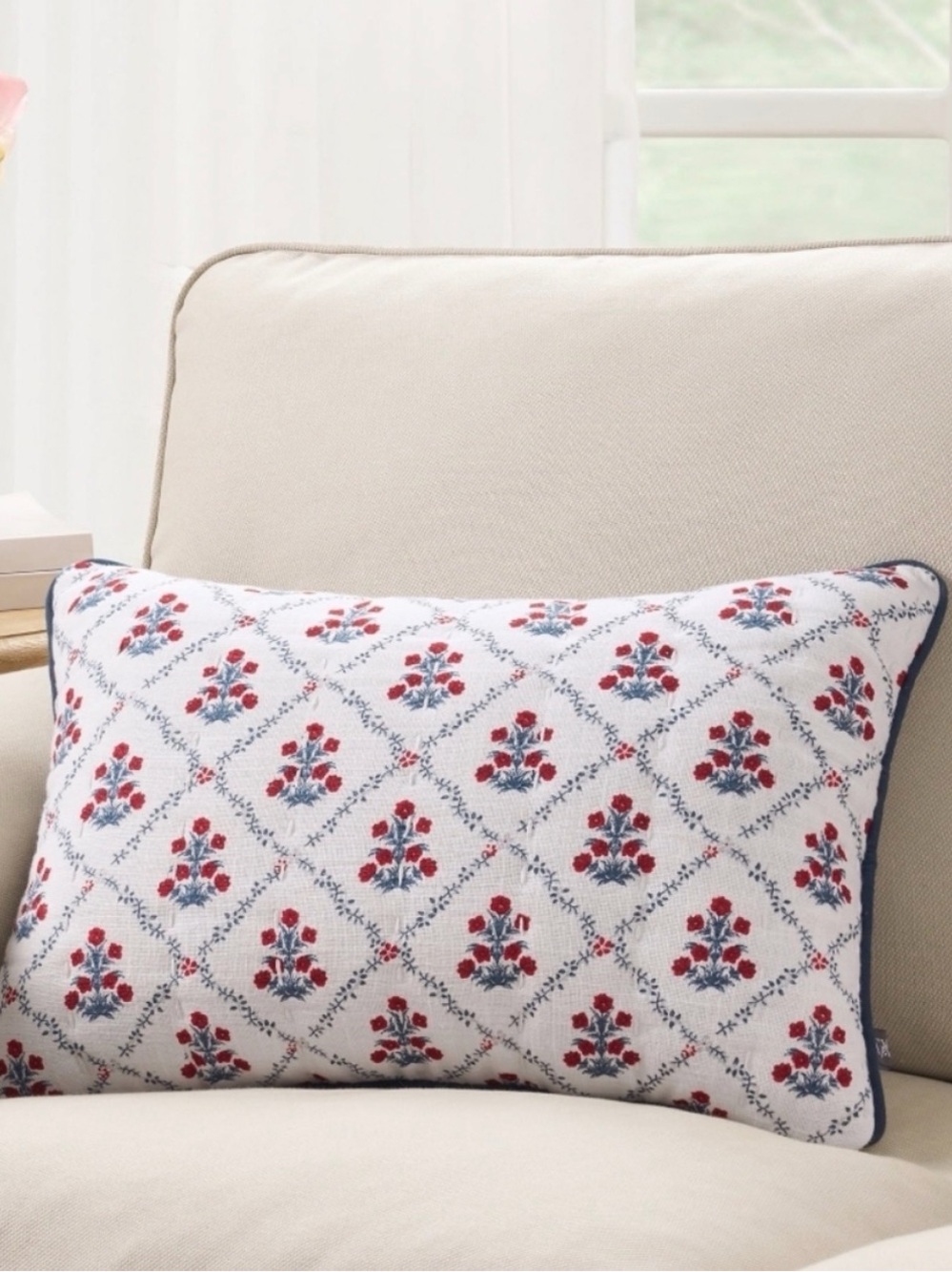 Poppy Trellis Decorative Pillow, Red/White/Blue, 19" x 13", by My Texas House